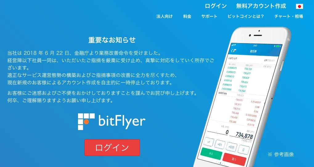 「bitFlyer」トップページのスクリーンショット