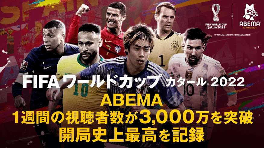ワールドカップで視聴者数の記録を更新し続けているABEMA