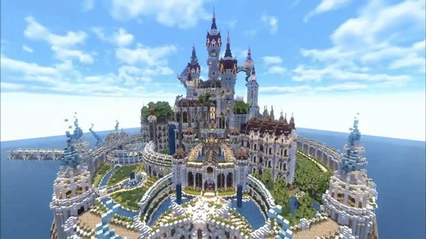 画像はすべて「【Minecraft】四角い世界に海にきらめく魔法の城を築いてみた 【PV】」より