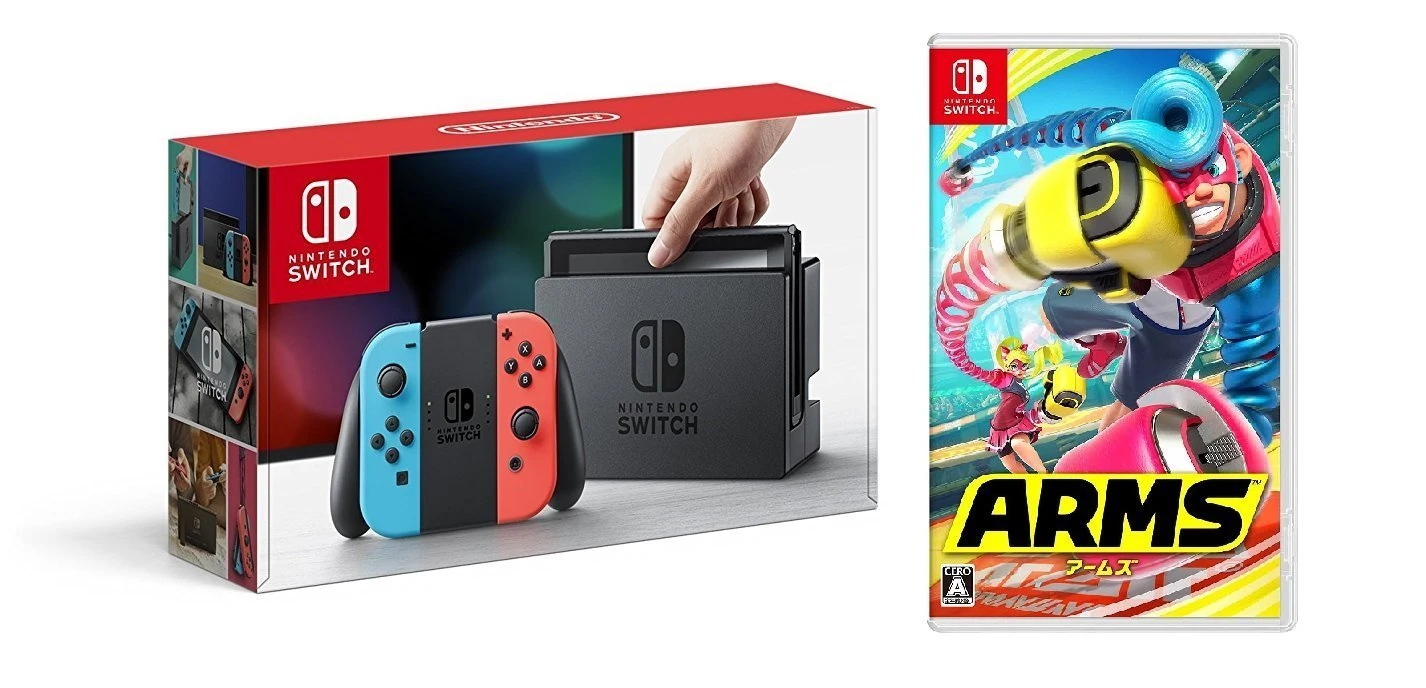 【Amazon.co.jp限定】Nintendo Switch Joy-Con (L) ネオンブルー/ (R) ネオンレッド+ARMS+オリジナルステッカー (4種セット)