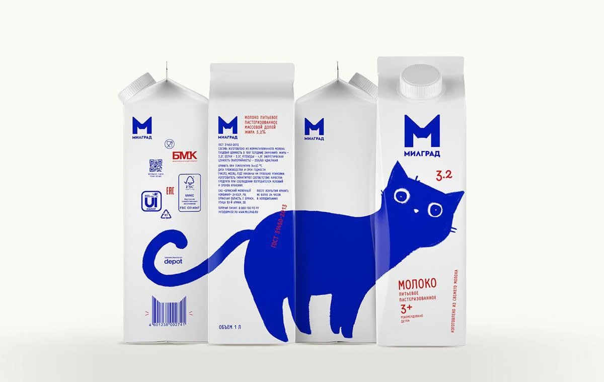 青いネコをデザインしたロシアの乳製品／画像はすべてブランディングエージェンシー・depot公式サイトより