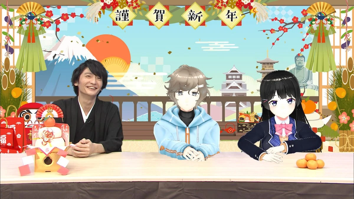 左から島﨑信長さん、叶さん、月ノ美兎さん