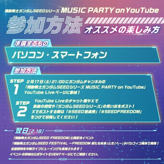 「機動戦士ガンダムSEEDシリーズ MUSIC PARTY on YouTube」の参加方法