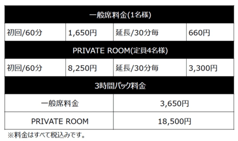 「POKÉMON CARD LOUNGE」利用料金表