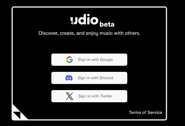 「Udio」ログイン画面／画像は公式サイトより