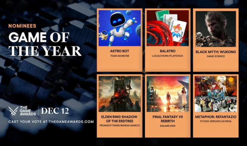 2024年の「Game of the Year」候補作たち／画像はThe Game Awards公式Xから