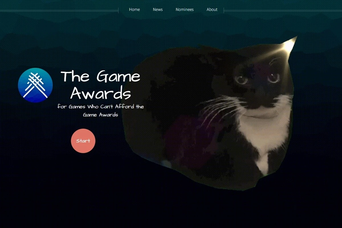 なぜか猫が出迎えてくれる「The Game Awards for Games Who Can't Afford the Game Awards」／画像は公式サイトのスクリーンショット